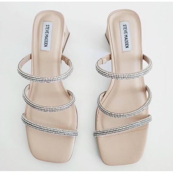 STEVE MADDEN Hanya Starie Rhinestone Block Heel Sandals Strappy Prom Formal 8 - Picture 1 of 6